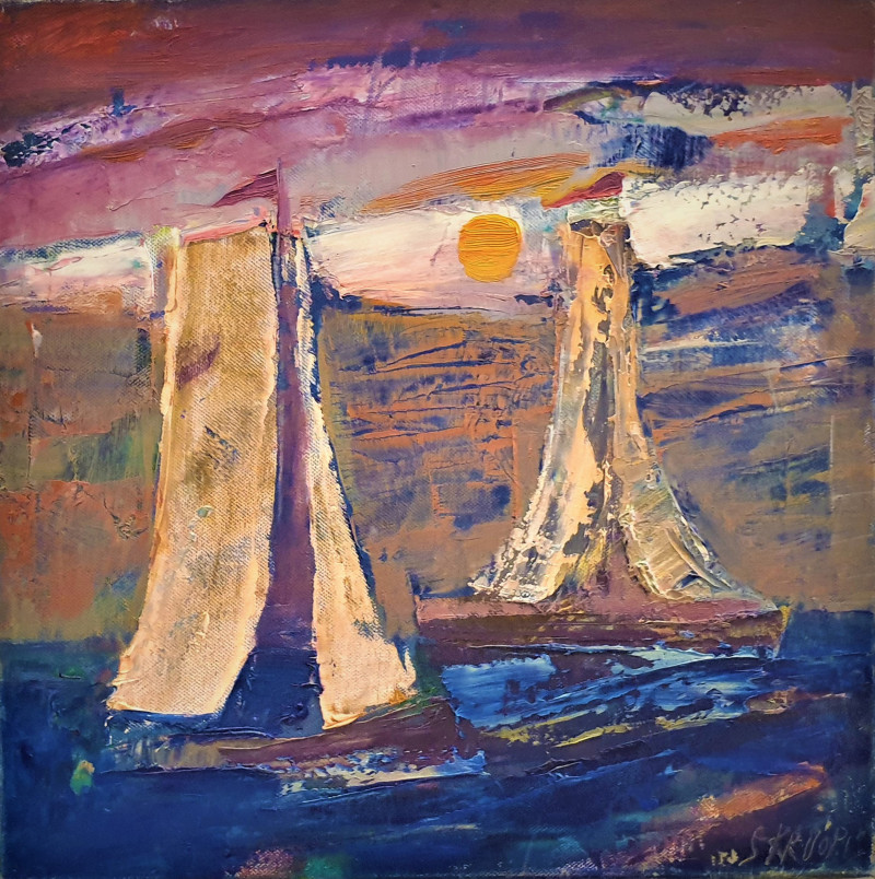 Saulius Kruopis tapytas paveikslas Laivai Kuršių Nerijoje, Marinistiniai paveikslai , paveikslai internetu
