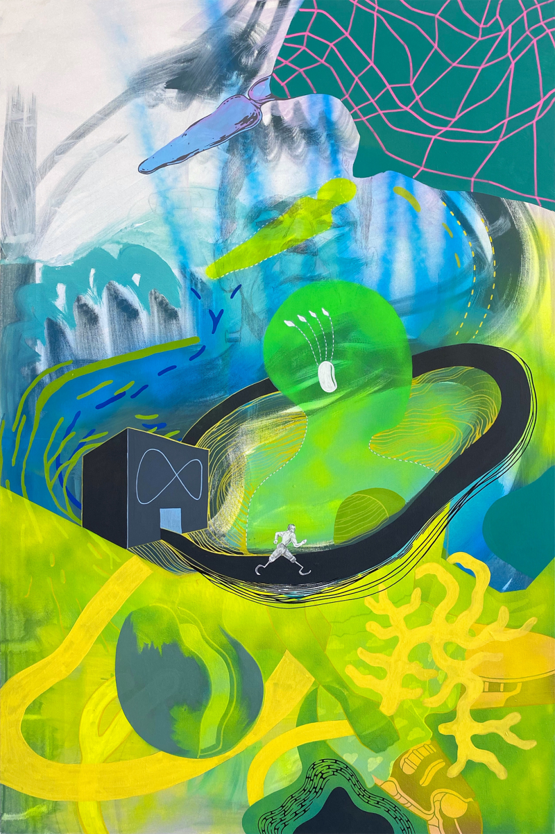 Aglaja Ray tapytas paveikslas Bėgantis ašmenimis sutinka Frankenšteiną Metavisatoje, Abstrakti tapyba , paveikslai internetu