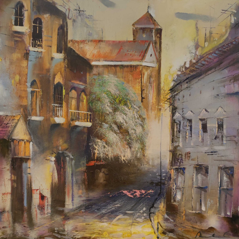 Light At The End Of The Street original painting by Alvydas Venslauskas. Calm paintings