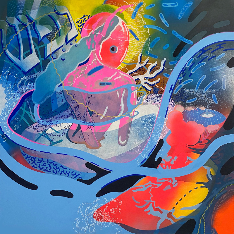 Aglaja Ray tapytas paveikslas Siela stebi skaitmeninio identiteto kaukę, Abstrakti tapyba , paveikslai internetu