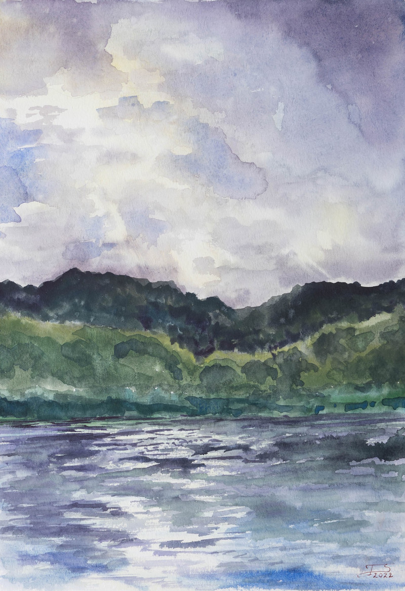 Tomas Stanaitis tapytas paveikslas Vasaros vakaras prie upės, Peizažai , paveikslai internetu