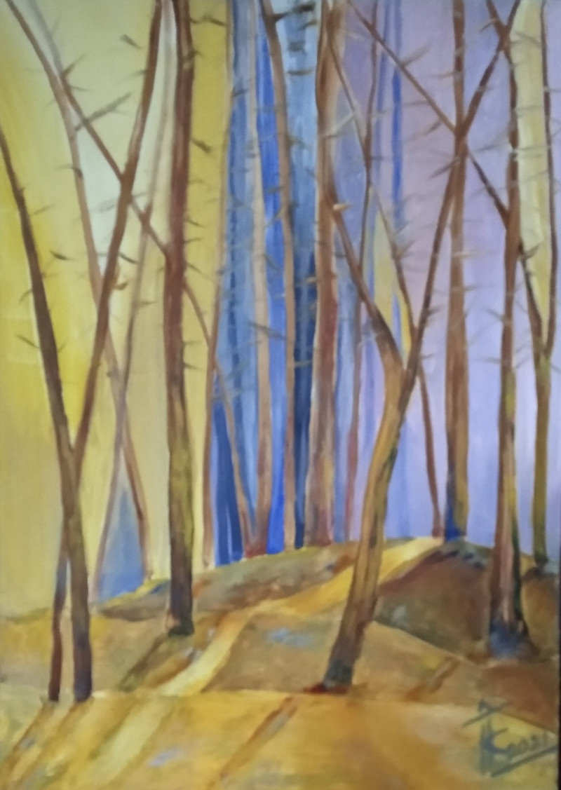 Pine Forest Trails original painting by Fausta Kybartienė. Landscapes