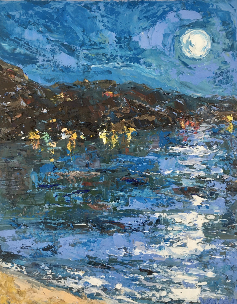 Full moon landscape original painting by Vilma Gataveckienė. Landscapes