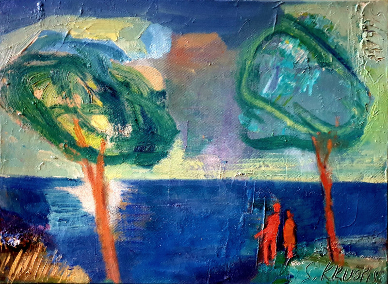 Saulius Kruopis tapytas paveikslas Dviese prie jūros, Spalvų pliūpsnis , paveikslai internetu