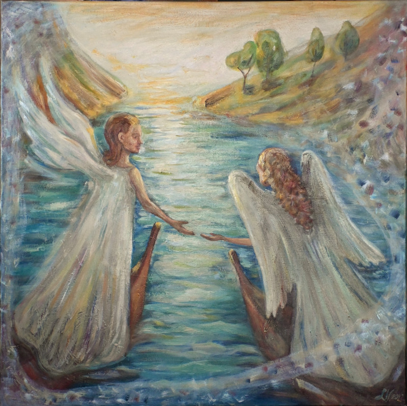 Friendship II original painting by Violeta Latvytė-Narbutienė. Angels