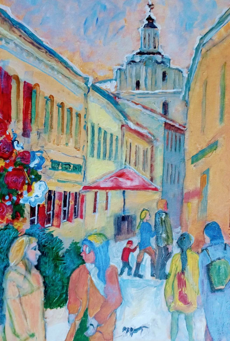 Before The Holidays original painting by Valerija Vija Tarabildienė. Urbanistic - Cityscape