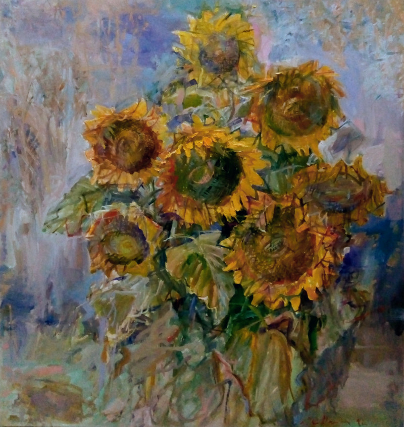 Sunflowers original painting by Jonas Šidlauskas. Still-Life