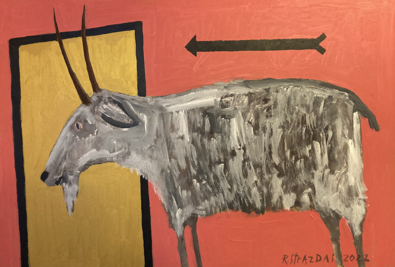 New Gates and a Goat original painting by Robertas Strazdas. Animalistic Paintings