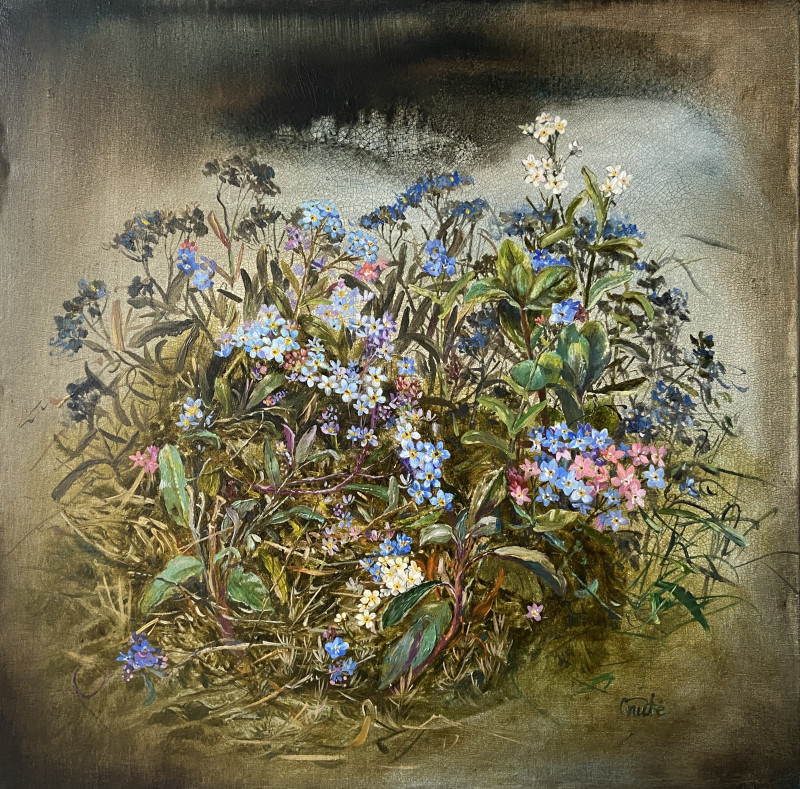 Onutė Juškienė tapytas paveikslas Pilna širdis neužmirštuolių, Gėlės , paveikslai internetu