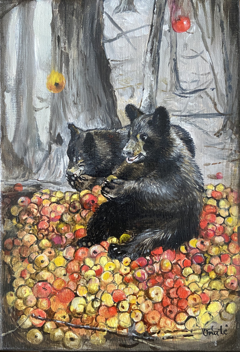 Onutė Juškienė tapytas paveikslas Puota miške, Animalistiniai paveikslai , paveikslai internetu