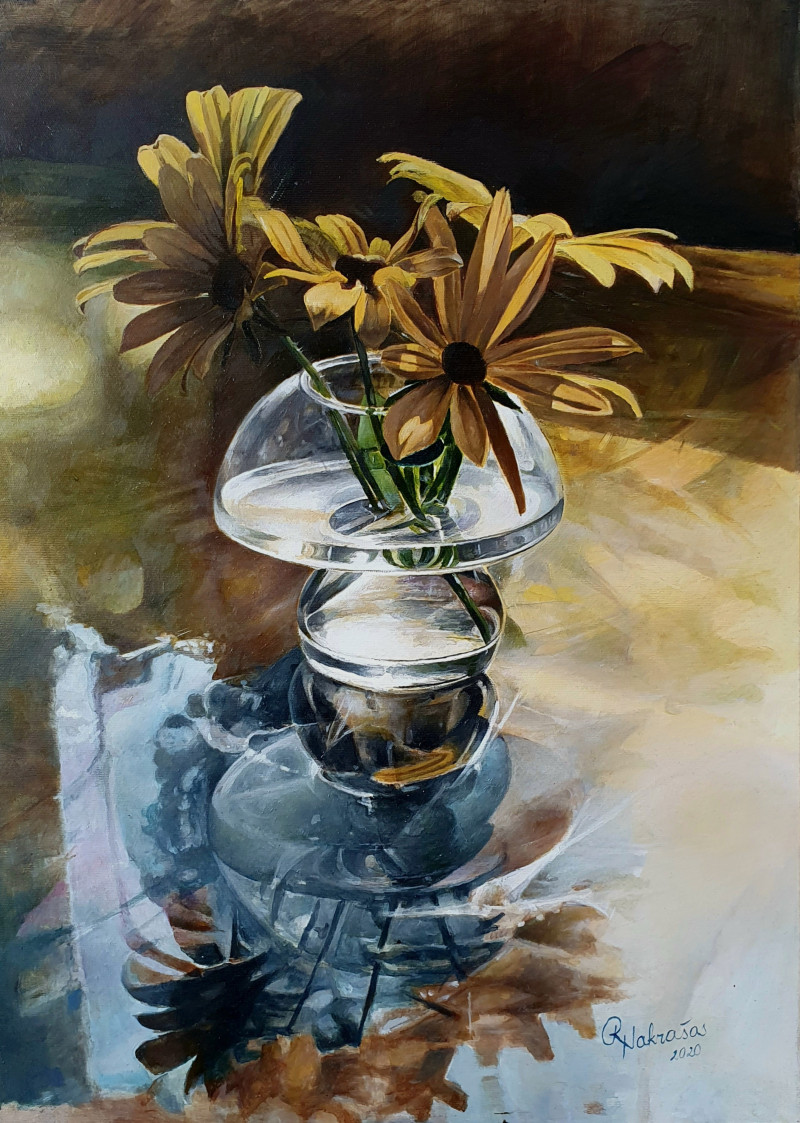 Rimas Nаkrašas tapytas paveikslas Rudbekijos, Natiurmortai , paveikslai internetu