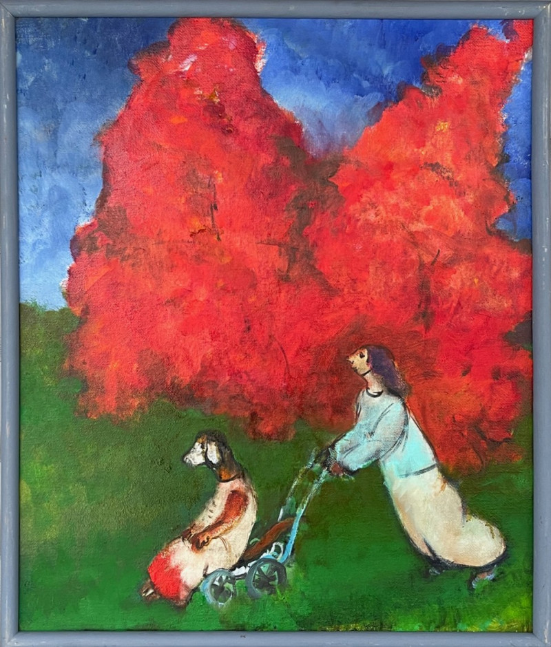 Jonas Daniliauskas tapytas paveikslas Vežiojanti šunį, Meno kolekcionieriams , paveikslai internetu