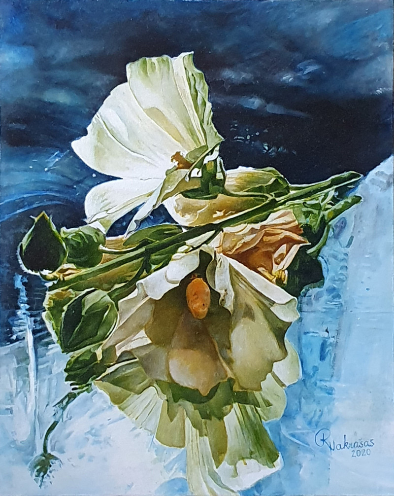 Rimas Nаkrašas tapytas paveikslas Piliarožė ant stalo, Gėlės , paveikslai internetu