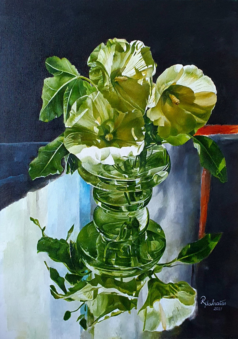 Rimas Nаkrašas tapytas paveikslas Piliarožė vazoje, Gėlės , paveikslai internetu