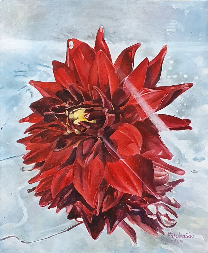 Rimas Nаkrašas tapytas paveikslas Raudonasis jurginas, Gėlės , paveikslai internetu