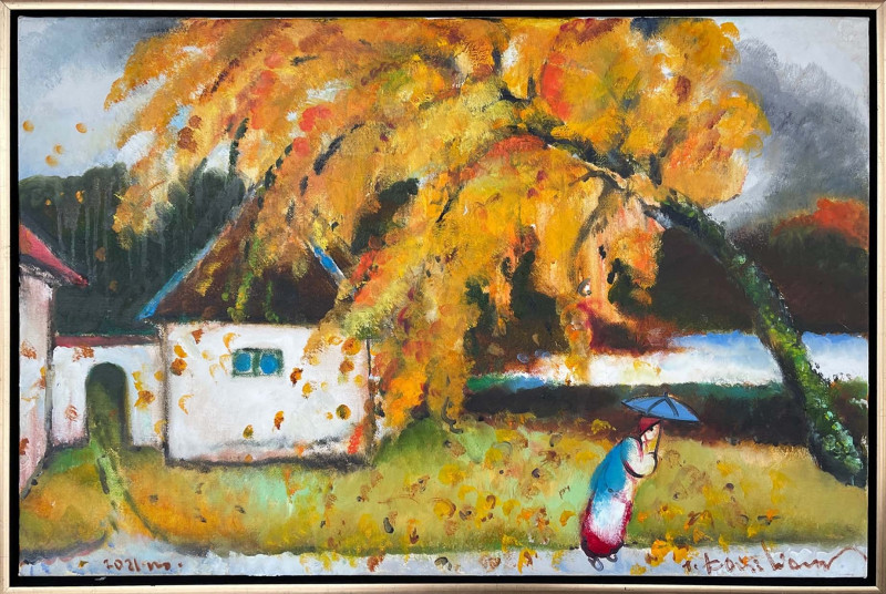 Leafs Rain original painting by Jonas Daniliauskas. Paintings With Autumn