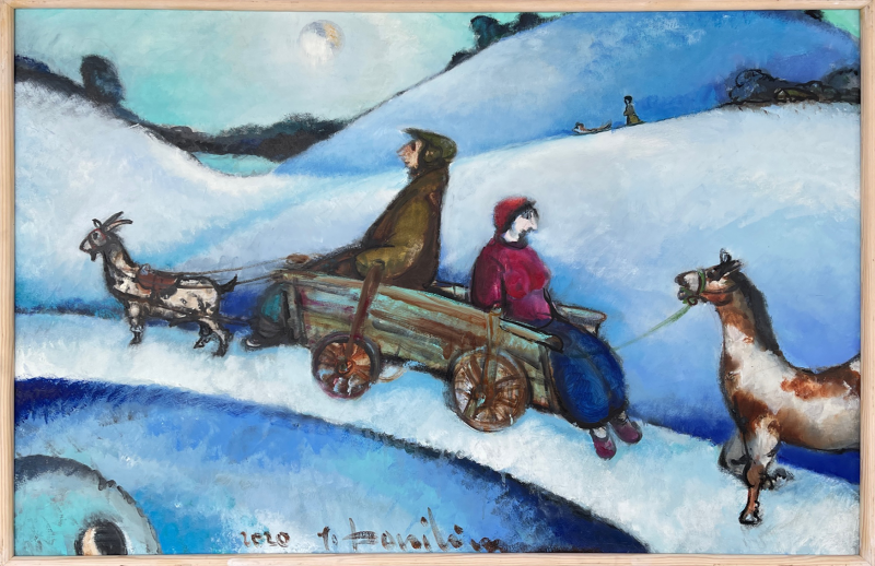 Jonas Daniliauskas tapytas paveikslas Keista šeimyna, Paveikslai su Žiema , paveikslai internetu