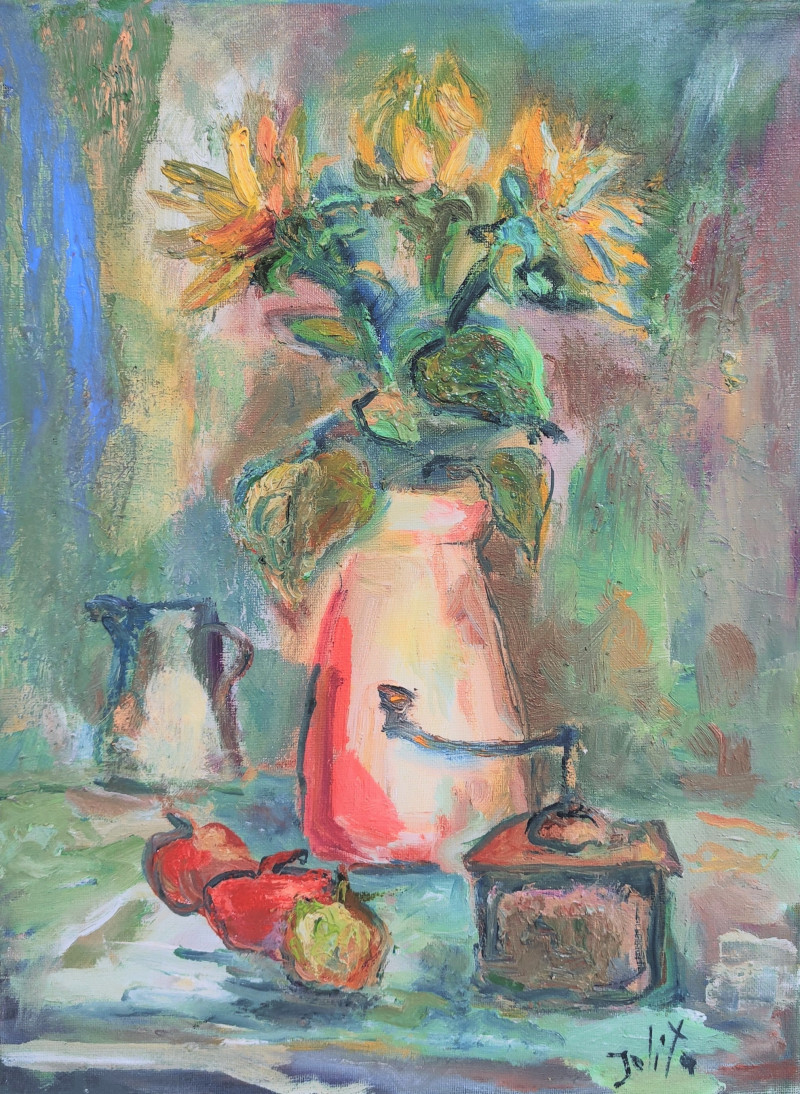 Jolita Šlepetienė tapytas paveikslas Natiurmortas su kavos malūnėliu, Natiurmortai , paveikslai internetu