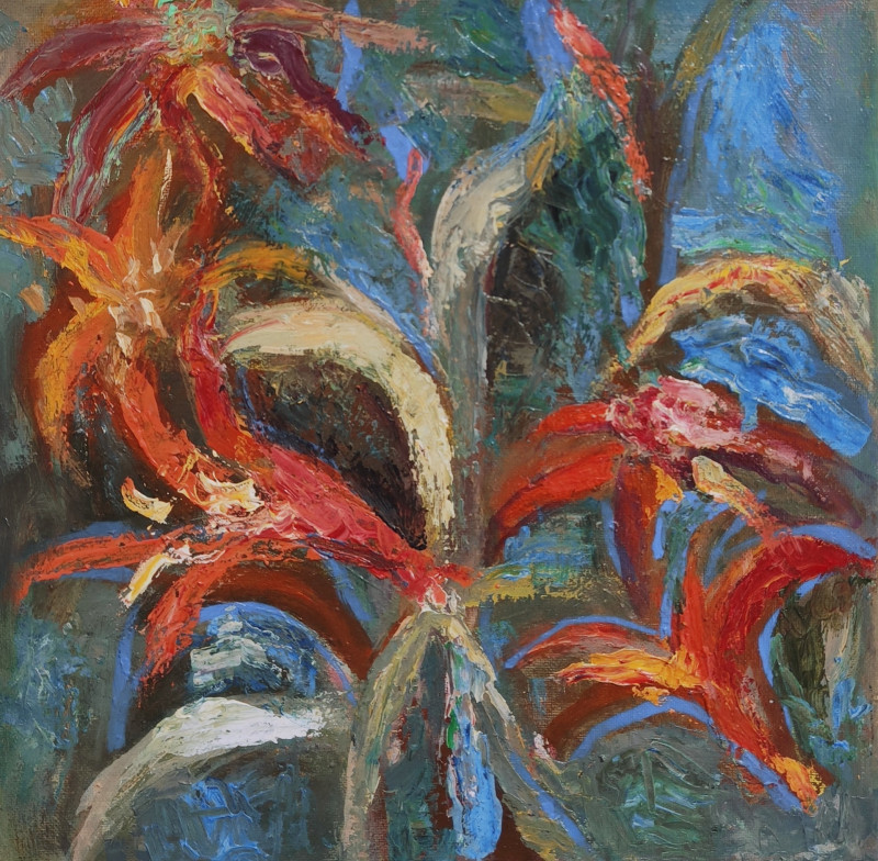Jolita Šlepetienė tapytas paveikslas Žydintys II, Gėlių kalba , paveikslai internetu