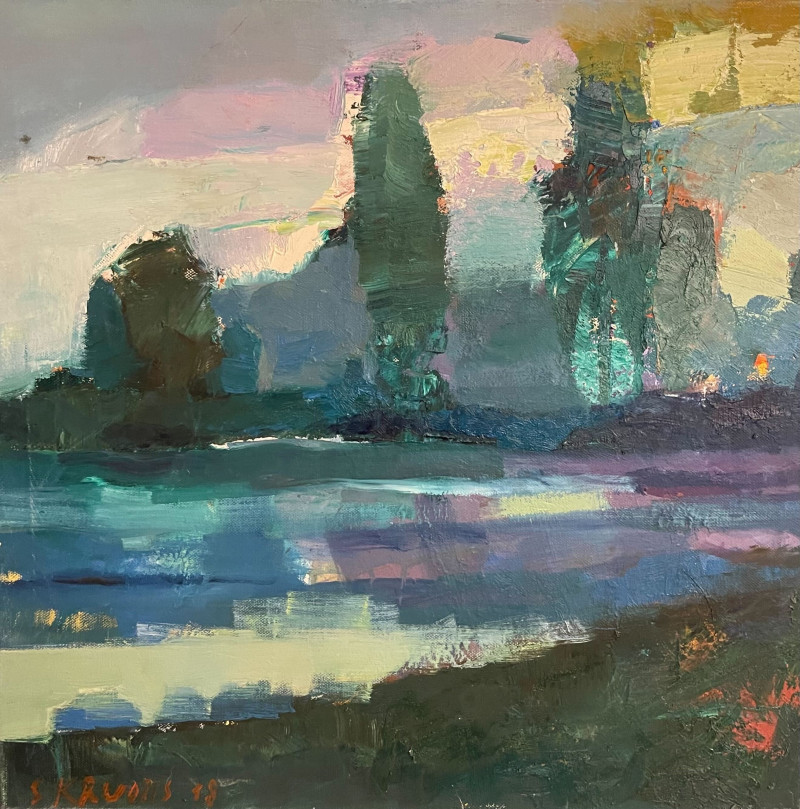 Saulius Kruopis tapytas paveikslas Poilsis prie ežero, Peizažai , paveikslai internetu