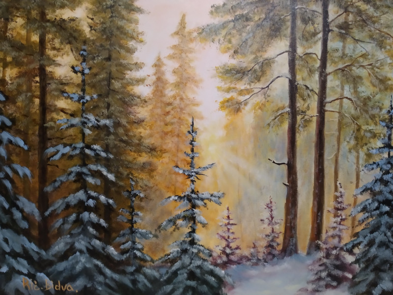 Ričardas Bidva tapytas paveikslas Žiema miške , Peizažai , paveikslai internetu