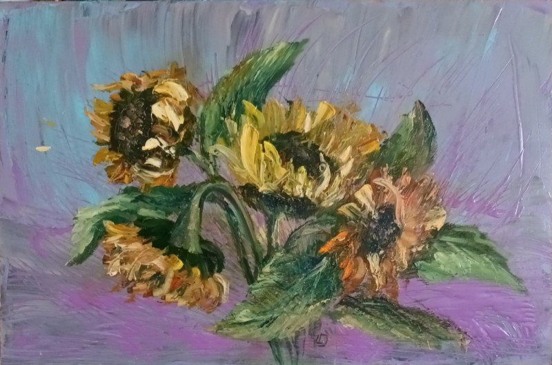 Lidija Dailidėnienė tapytas paveikslas Saulėgrąžos, Gėlės , paveikslai internetu