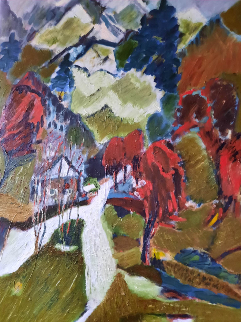 Raudoni medžiai original painting by Gitas Markutis. Abstract Paintings