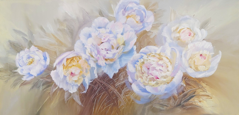 Lidija Skačkauskaitė-Kuklienė tapytas paveikslas Balti bijūnai, Gėlės , paveikslai internetu
