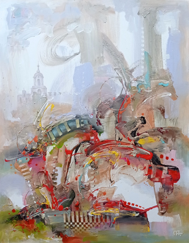 Arūnas Miliukas tapytas paveikslas Bundantis miestas, Abstrakti tapyba , paveikslai internetu