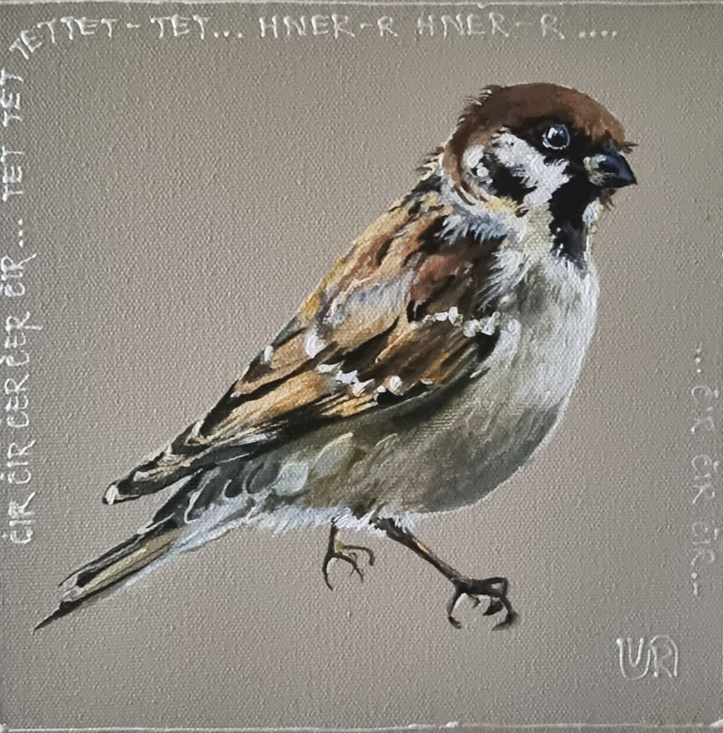 The Sparrow original painting by Rasa Tamošiūnienė. Animalistic Paintings