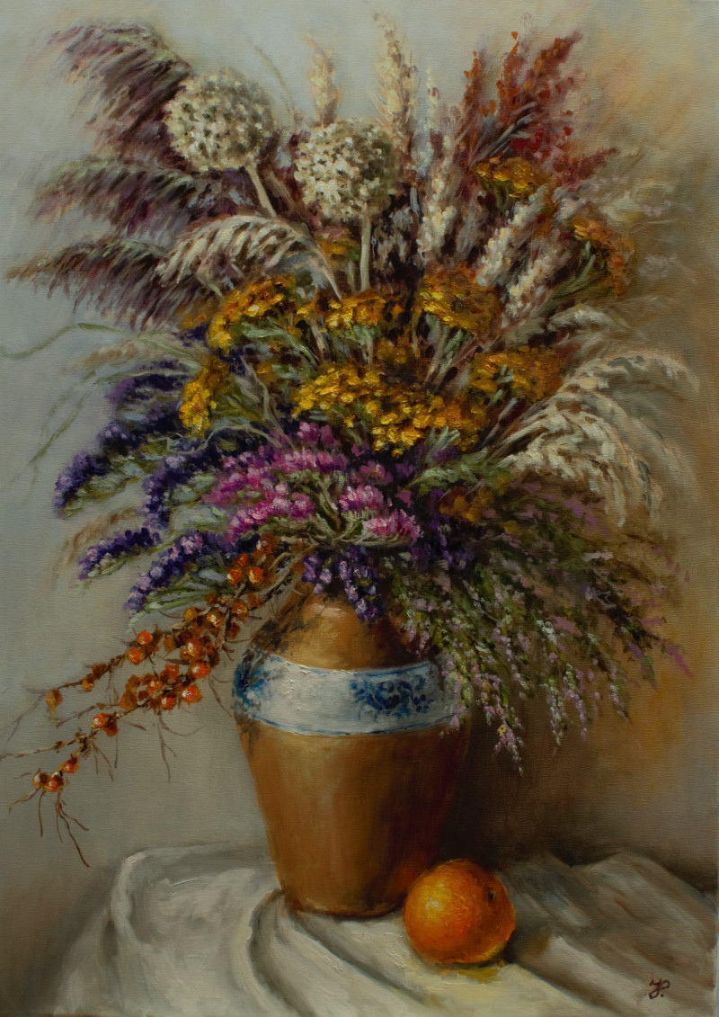 Dry Bouquet original painting by Irma Pažimeckienė. Still-Life