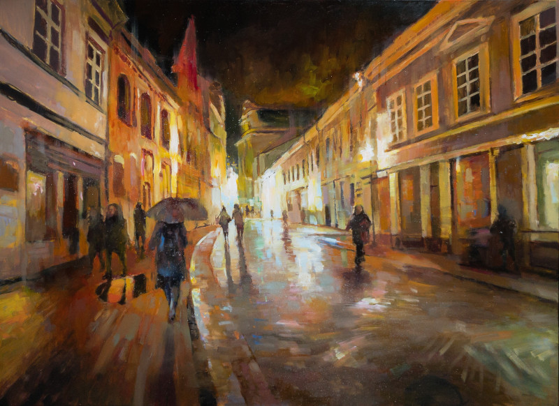 City Lights original painting by Aleksandr Jerochin. Urbanistic - Cityscape