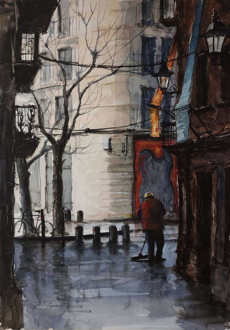 Paris Morning original painting by Eugis Eidukaitis. Urbanistic - Cityscape
