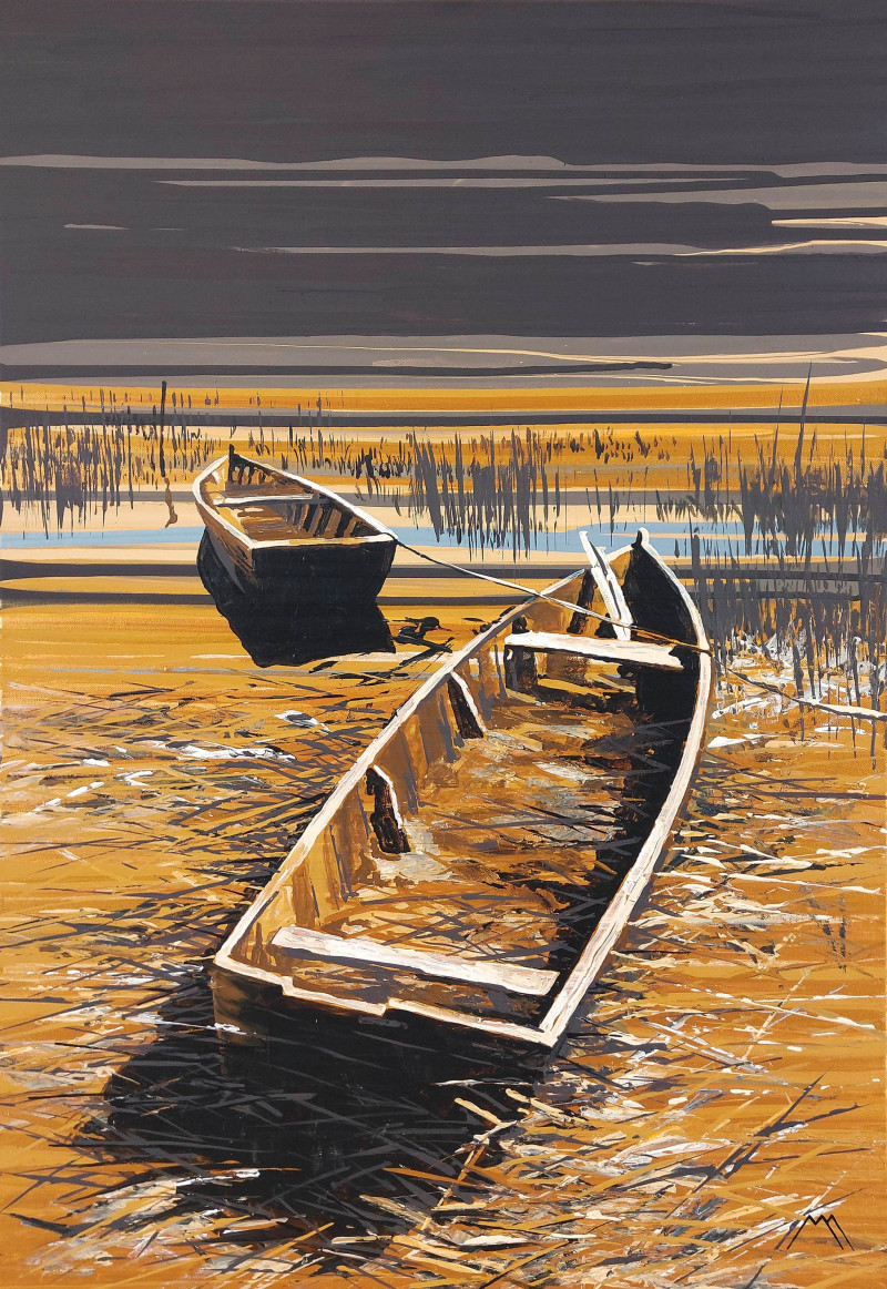 Marius Morkūnas tapytas paveikslas Žvejų valtys Nidoje 2, Ramybe dvelkiantys , paveikslai internetu