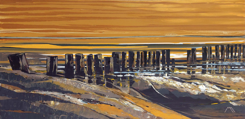 Marius Morkūnas tapytas paveikslas Preilos kuolai jūroje vakarėjant, Peizažai , paveikslai internetu