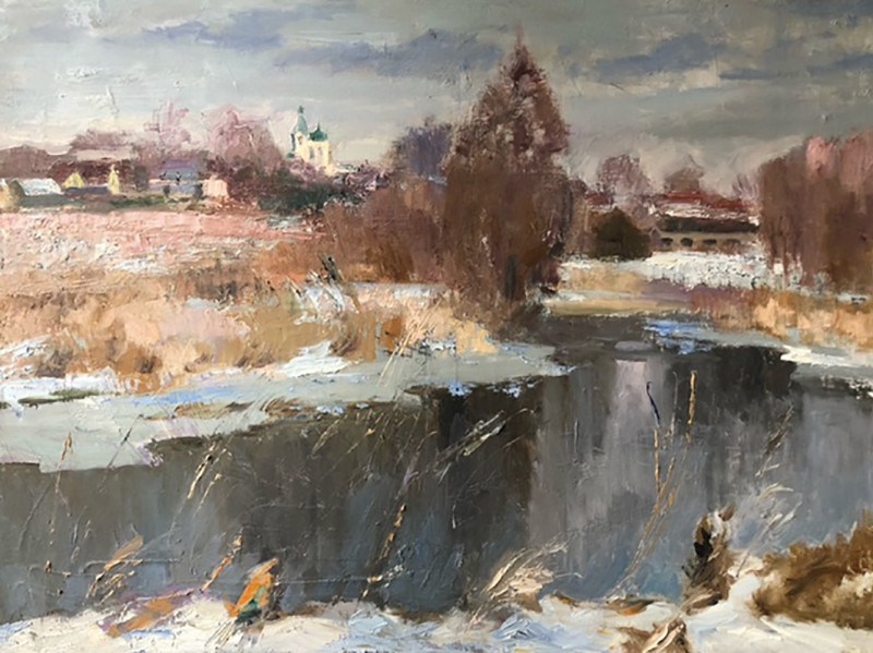 Winter near Narevo original painting by Valentinas Varnas. Landscapes