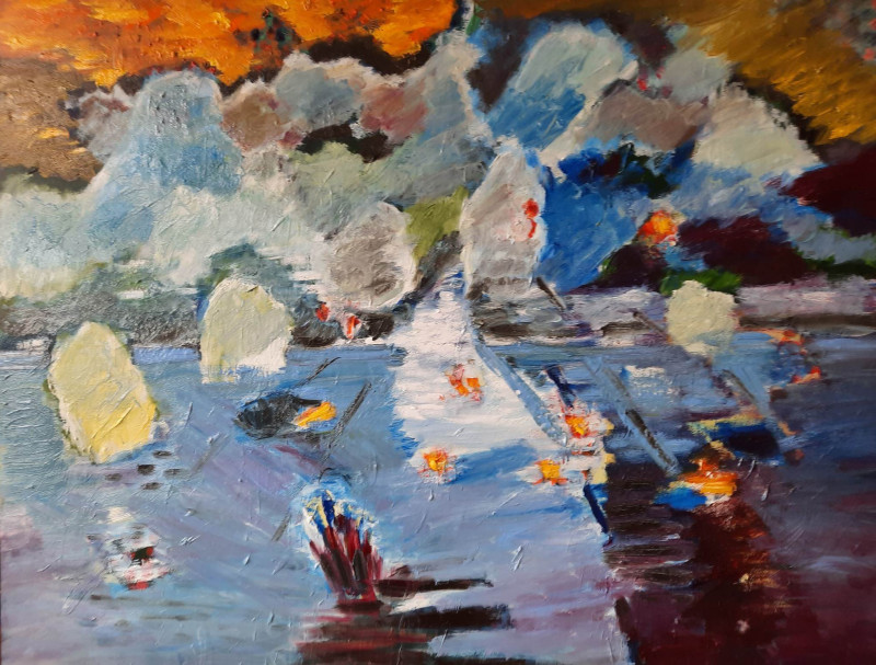 Second Evening by Sirvintos Lake original painting by Gitas Markutis. Abstract Paintings