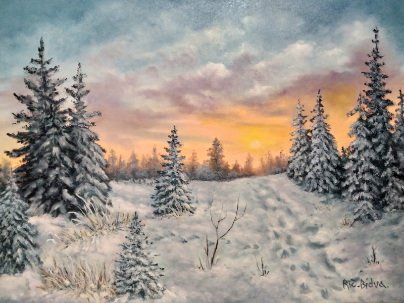 Winter Fairytale original painting by Ričardas Bidva. Paintings With Winter