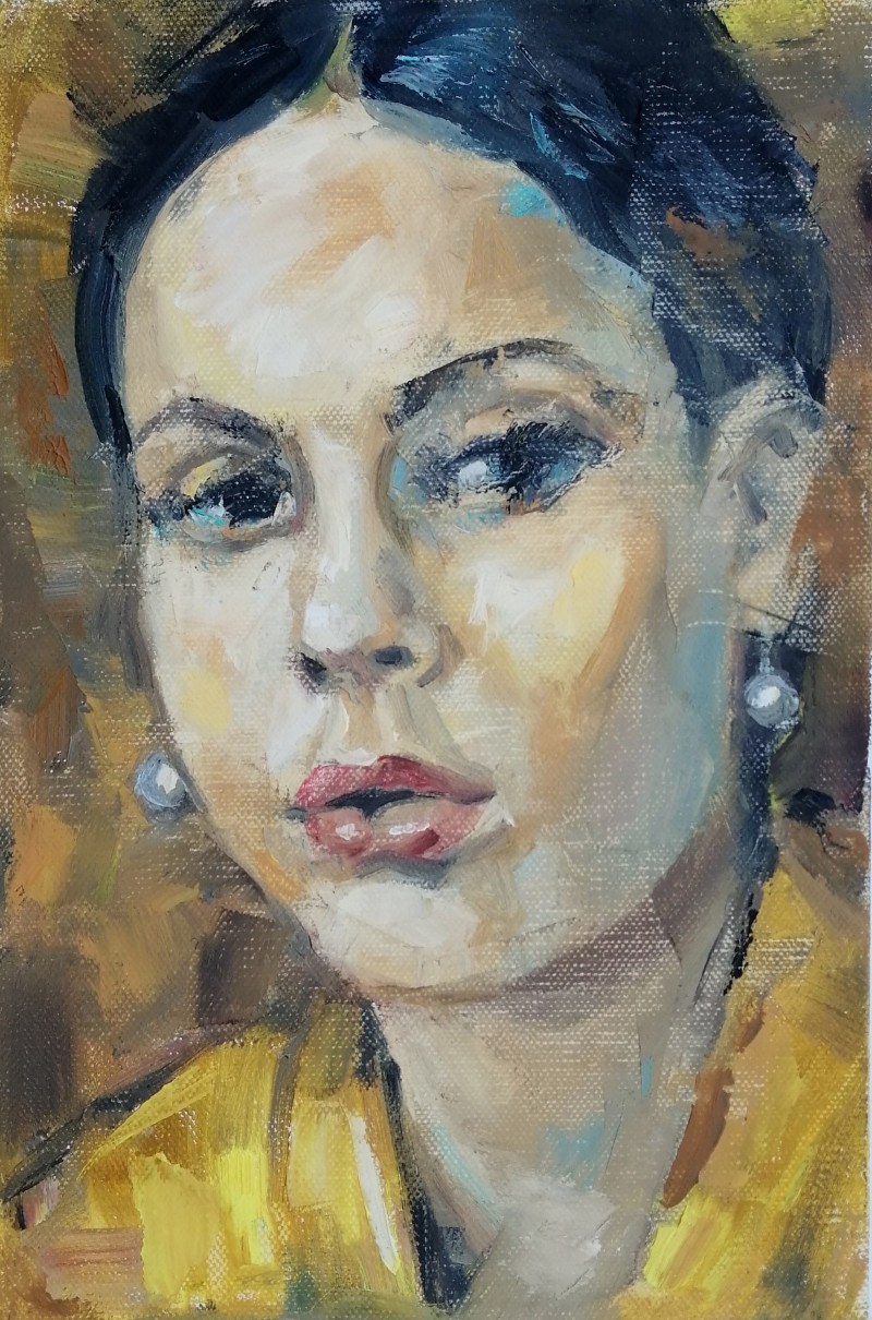 A Girl with a Yellow Clothes original painting by Vidmantas Jažauskas. Portrait