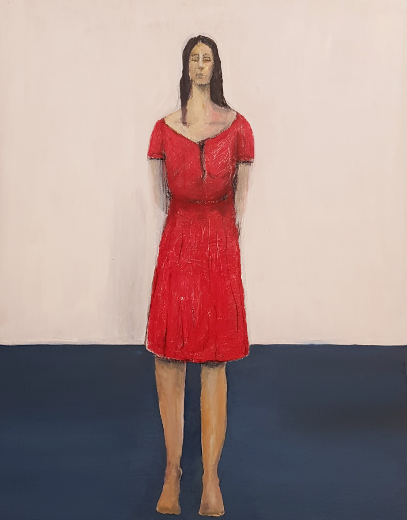 Amilcar Rivera Munive tapytas paveikslas Woman in red, Tapyba su žmonėmis , paveikslai internetu
