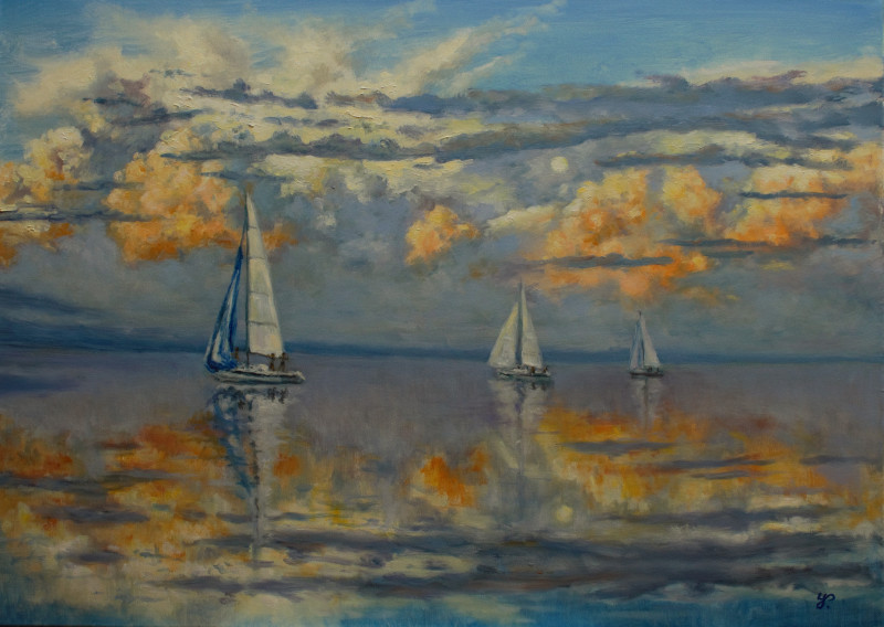 Evening Reflections II original painting by Irma Pažimeckienė. Marine Art