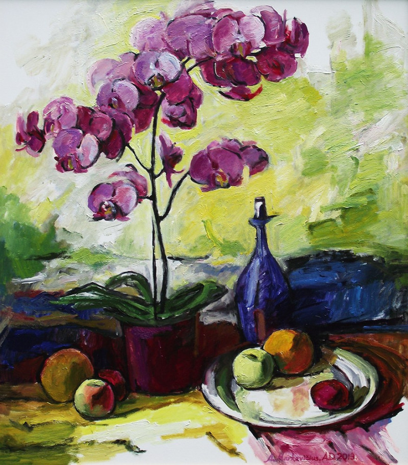 Still Life With A Flower original painting by Albinas Markevičius. Oil painting