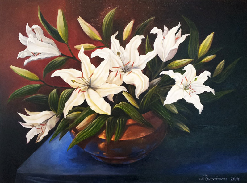 Lillies original painting by Arnoldas Švenčionis. Oil painting