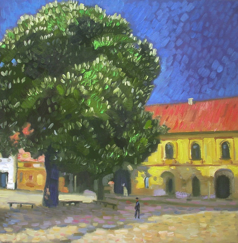 The City Hall Square In Kaunas original painting by Vidmantas Jažauskas. Oil painting