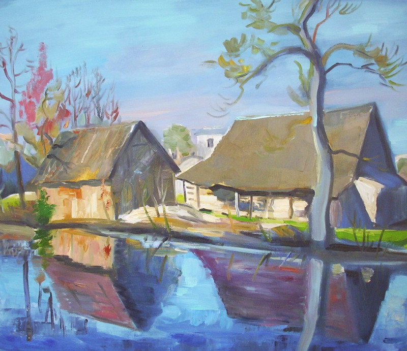 Homestead Near The Water original painting by Vidmantas Jažauskas. Oil painting