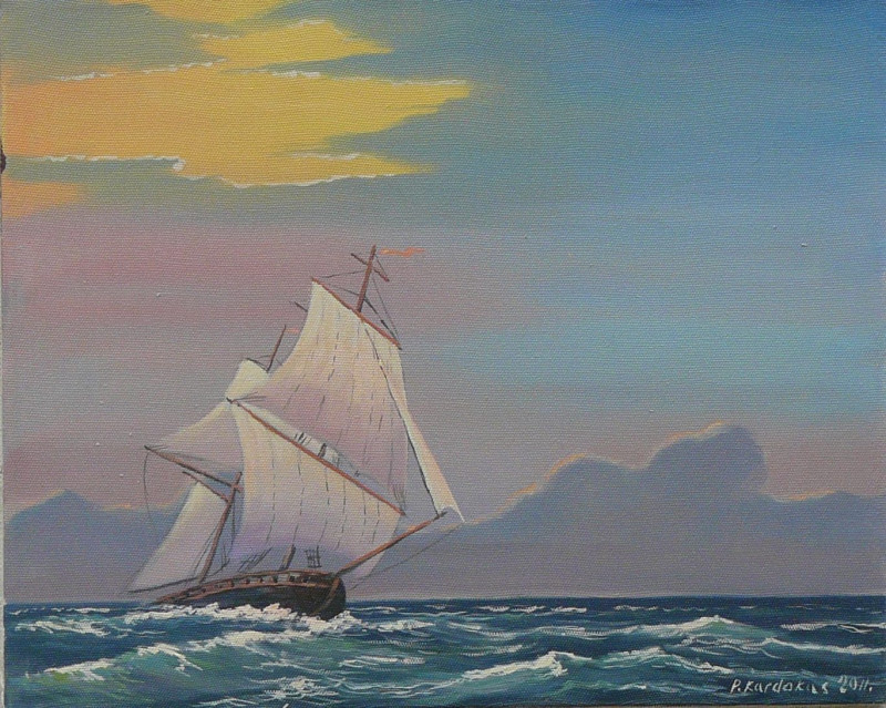 Ship original painting by Petras Kardokas. Oil painting
