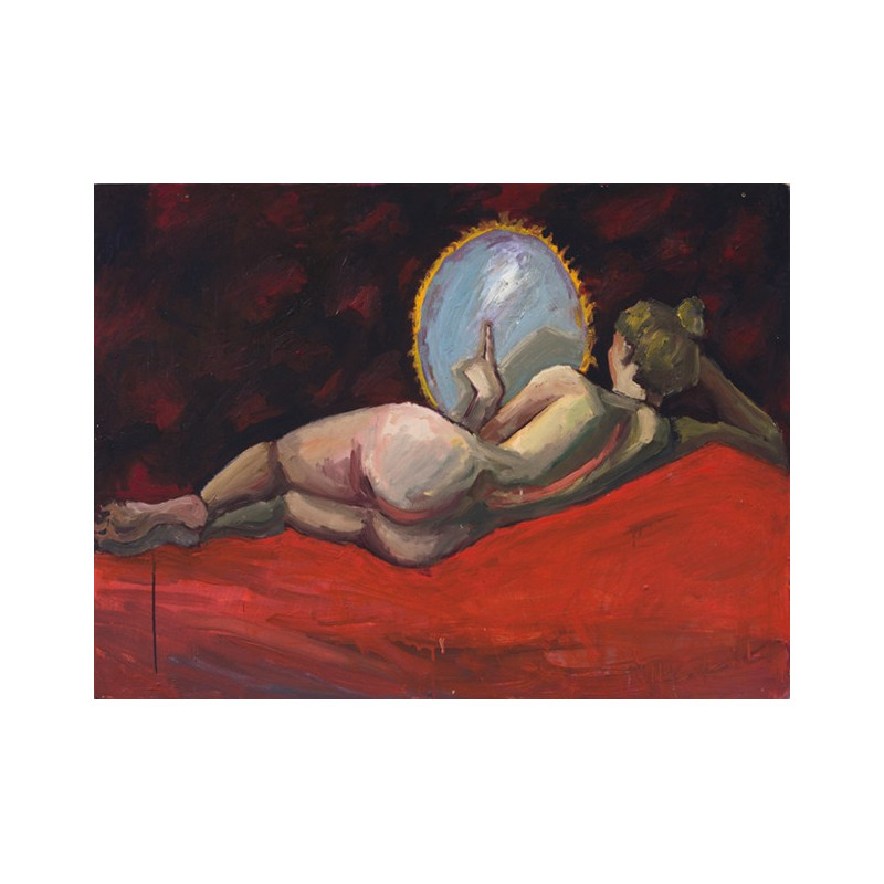 Red Act With Mirror original painting by Gintarė Marčiulynaitė-Maskaliūnienė. Oil painting