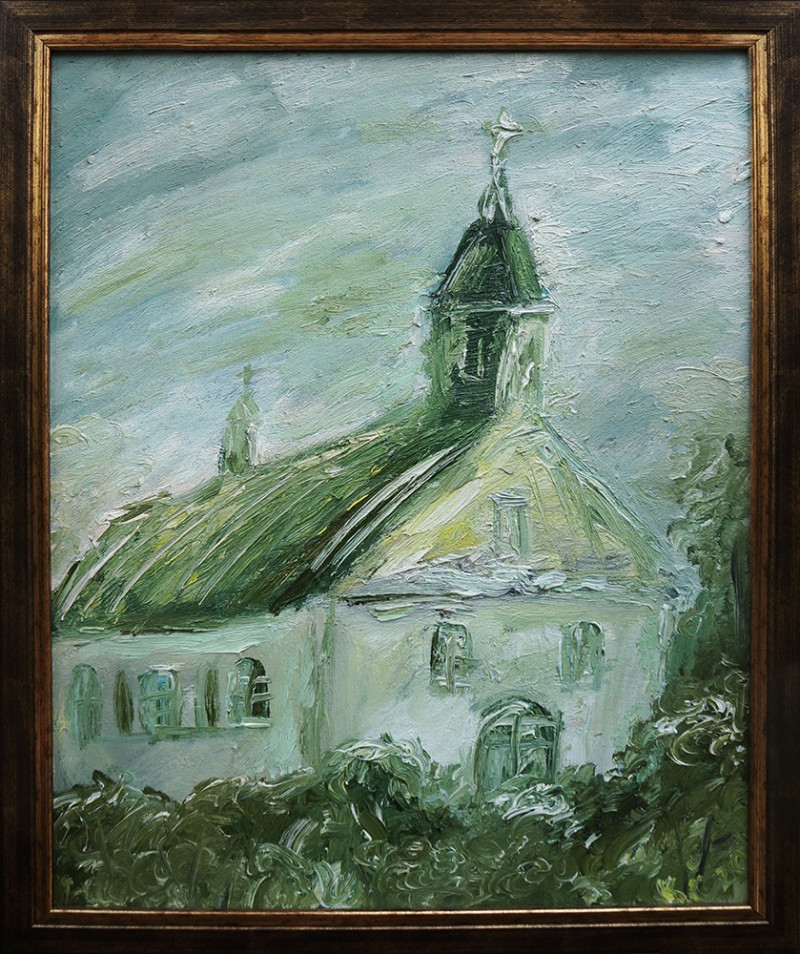 The Church original painting by Kristina Česonytė. Oil painting