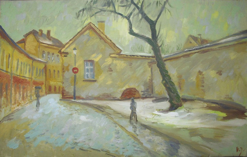 In The Rain original painting by Vidmantas Jažauskas. Oil painting