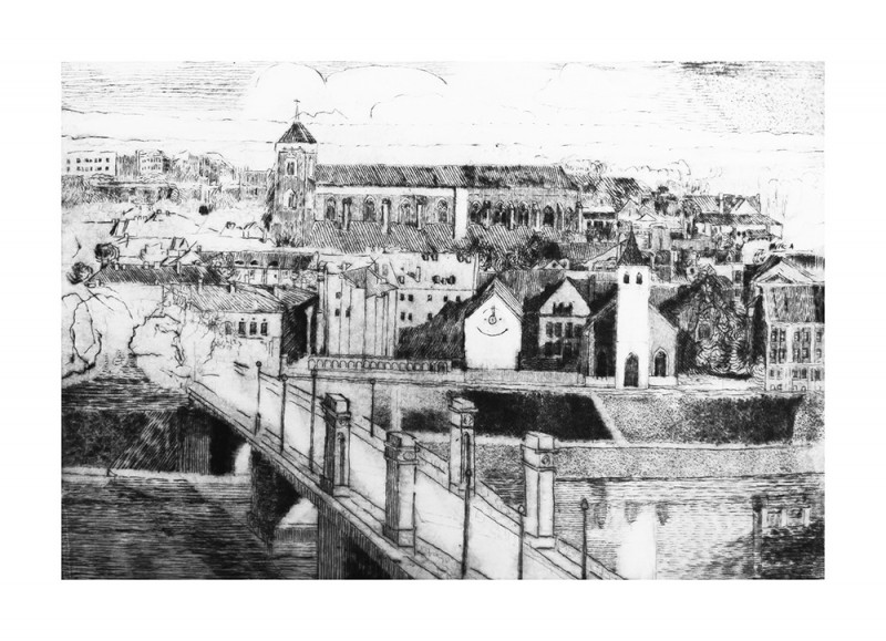 Kaunas Old Town View I original painting by Eugenijus Lugovojus. Graphics and printing